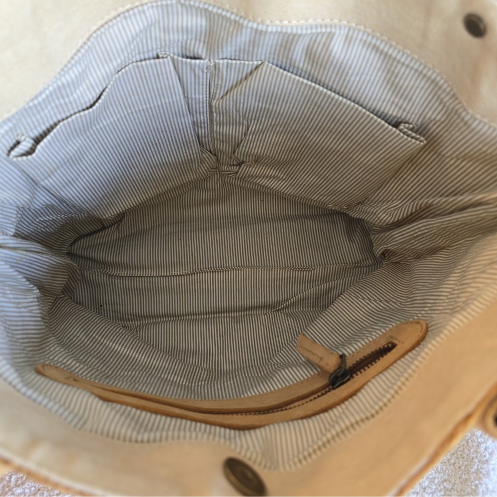 Le Papillon Upcycled Canvas And Leather Shoulder Bag Purse Tote French Detail - Picture 9 of 14